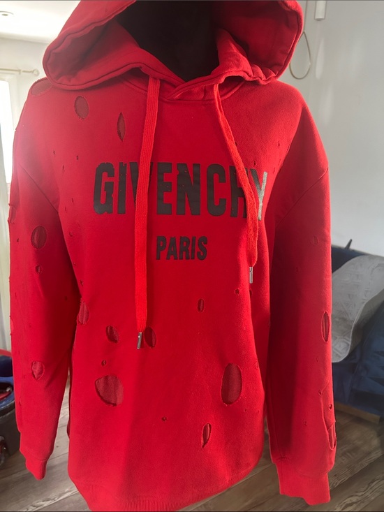 Givenchy Tops - Givenchy Red Distressed Logo Hoodie
